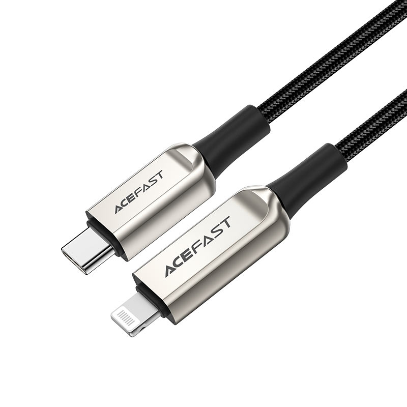 AceFast USB-C to Lightning Zinc Alloy Digital Display Braided Charger Data Cable - Silver