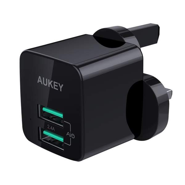 Aukey 12W Universal Dual Port AiPower Mini Portable Travel Charger - Black