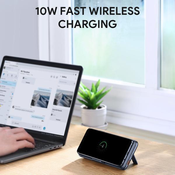 Aukey 18W PD QC 3.0 10000mAh Power Bank With Foldable Stand & Wireless Charger