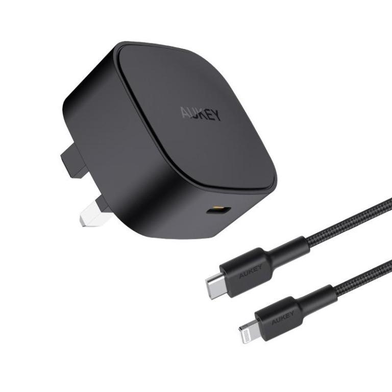 Aukey 20W Power Deliver USB-C Mini Charger with USB-C to Lightning Cable - Black