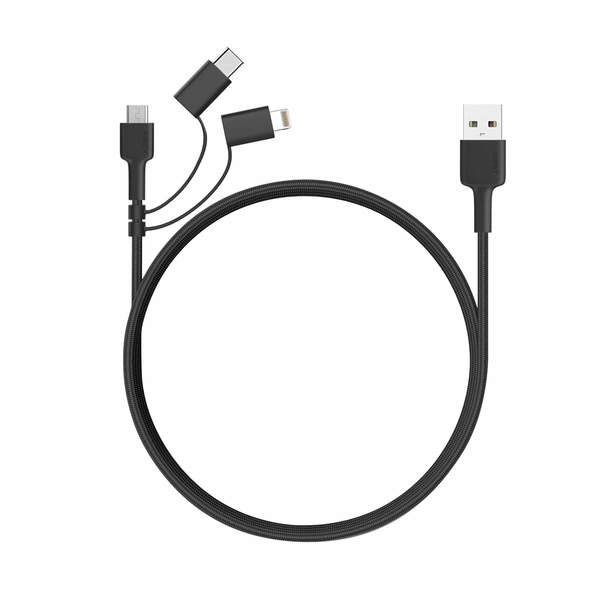 Aukey 3-in-1 MFI Lightning Cable With Micro USB & USB-C Cable - Black