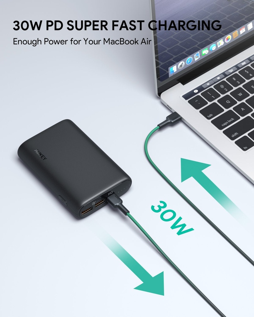 Aukey Essential 15,000mAh 3-Port Power Bank with 30W PD - Black