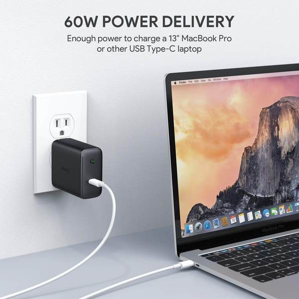 Aukey Focus 60W USB-C PD Charger with GaN Power Tech - Black