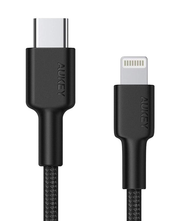 Aukey Impulse MFI Braided Nylon USB-C To Lightning Cable - 1.2 Meter - Black
