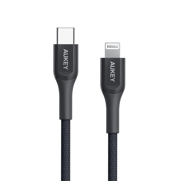 Aukey MFI 18W USB-C To Lightning Kevlar Cable - 1.2 Meter - Black