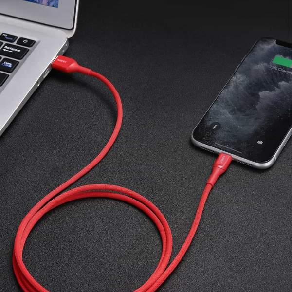 Aukey MFI USB-ATo Lightning Kevlar Cable - 1.2 Meter - Red