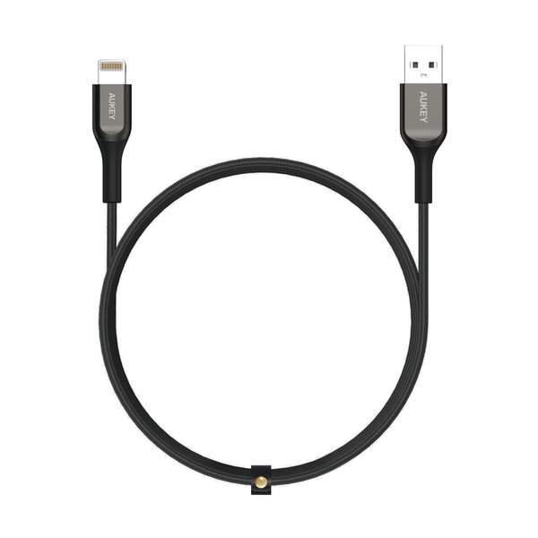 Aukey MFI USB-ATo Lightning Kevlar Cable - 2 Meter - Black