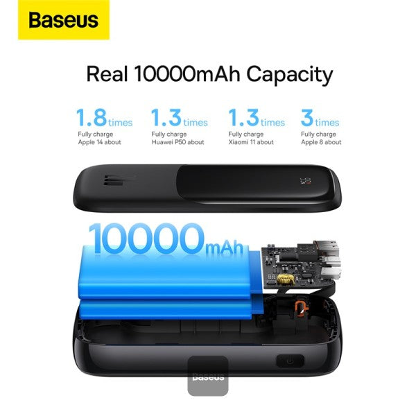 Baseus Qpow Pro Digital Display Fast Charger Power Bank 10000mAh 22.5W USB-C Edition - Black_With: Simple Charger Cable USB-C 3A 0.3m - Black Overseas Edition