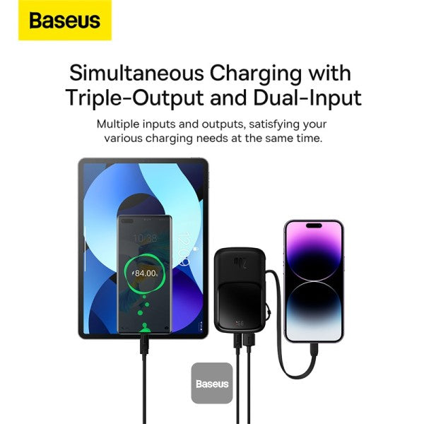 Baseus Qpow Pro Digital Display Fast Charger Power Bank 10000mAh 22.5W USB-C Edition - Black_With: Simple Charger Cable USB-C 3A 0.3m - Black Overseas Edition