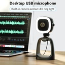 Boya All-in-one USB Microphone with LED ring light, MIcrophone& 1080p Camera./USB-A to USB-C Cable 1.2m, lens cap included