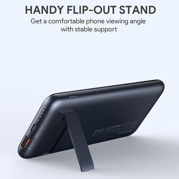 Bundle Aukey 18W PD QC 3.0 10000mAh Power Bank With Foldable Stand & Wireless Charger + USB-C To Lightning Cable