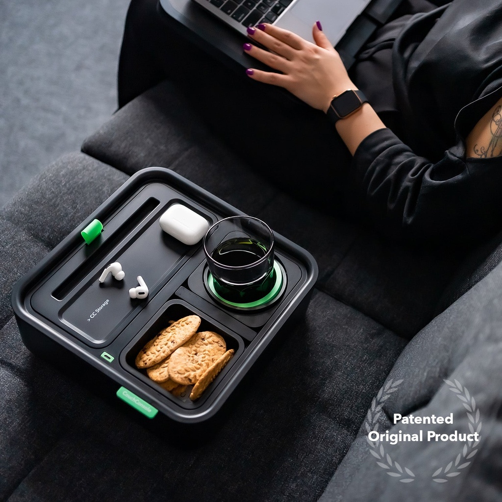 CouchConsole Cup Holder with Phone Stand Tray - Dark Green