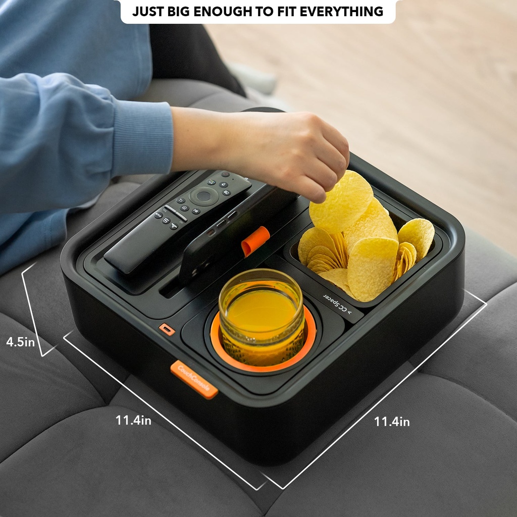 CouchConsole Cup Holder with Phone Stand Tray - Dark Orange