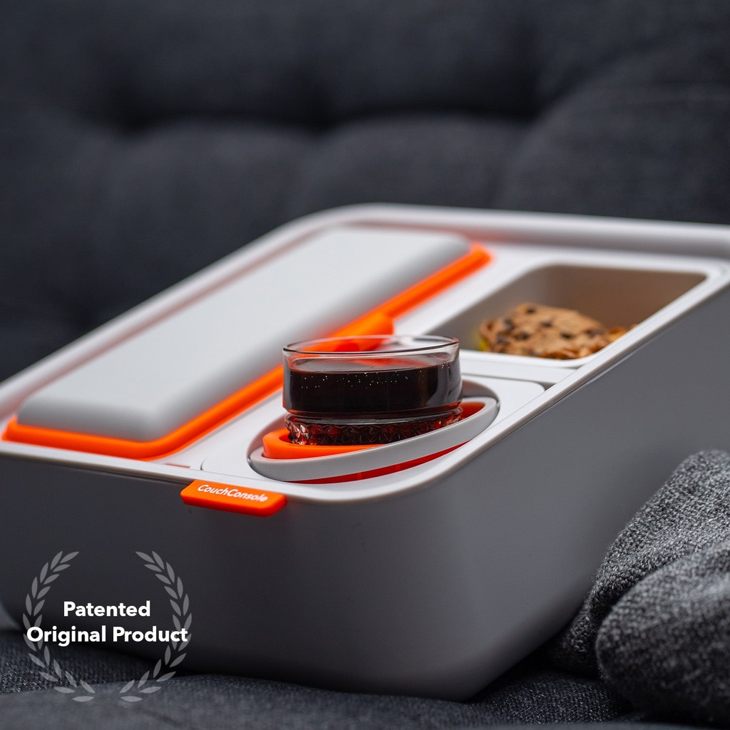 CouchConsole Cup Holder with Phone Stand Tray - Light Orange