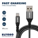 Eltoro USB-A TO Lightning KEVLAR Cable1.5m with - Black Nylon + Gray