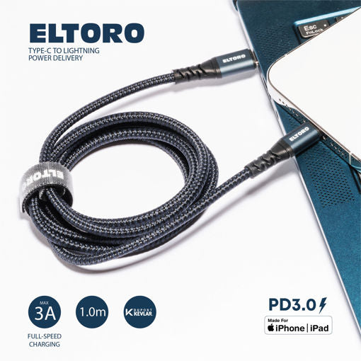 Eltoro USB-C TO Lightning KEVLAR Cable 1.5m with - Black Nylon + DEEP BLUE