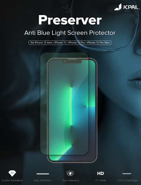 JCPal Preserver Anti Blue Light Screen Protector iPhone 13 Mini - Clear