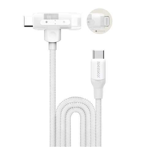 Momax 1 Link Flow Duo 2-in-1 USB-C + Lightning 1.5m Charger + Data Cable - White