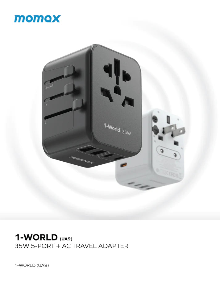 Momax 1 World PD 35W 5 - Ports + AC Travel Adapter White