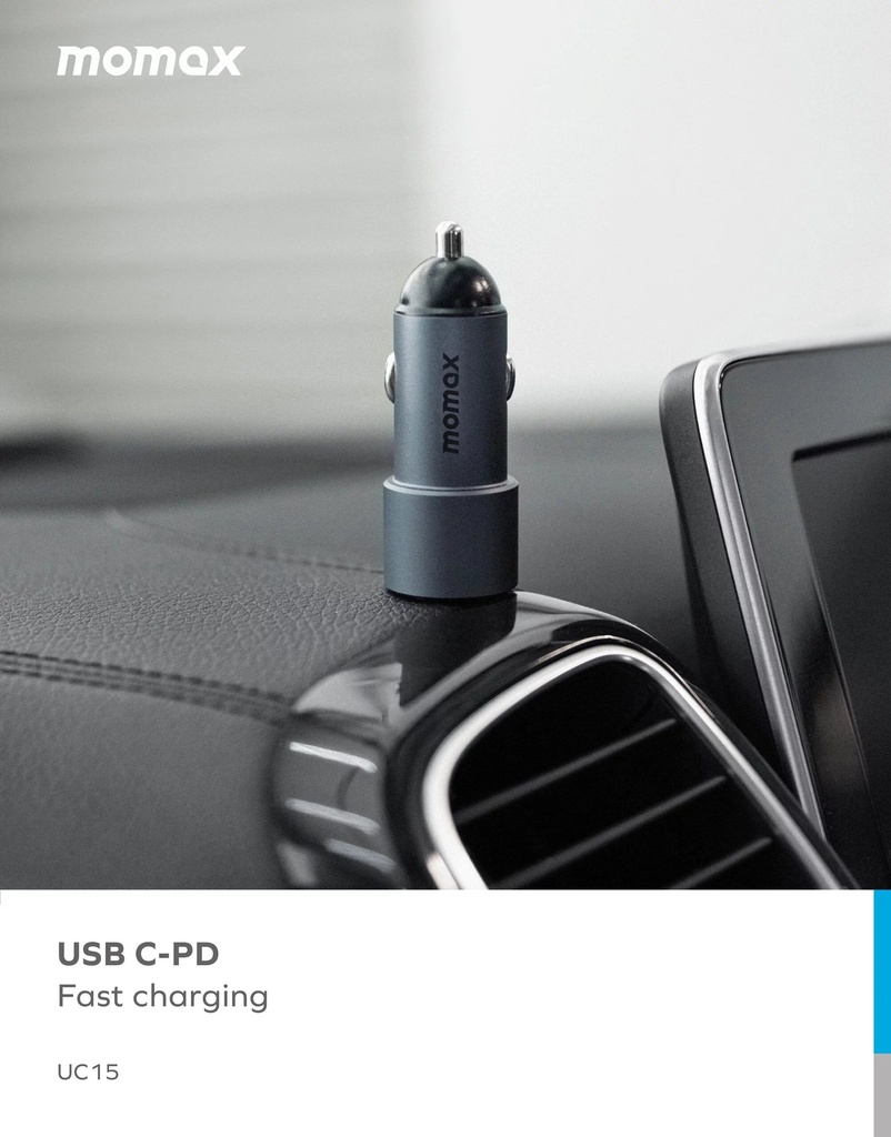 Momax Dual-Port Car Charger 38W UC15 - Grey