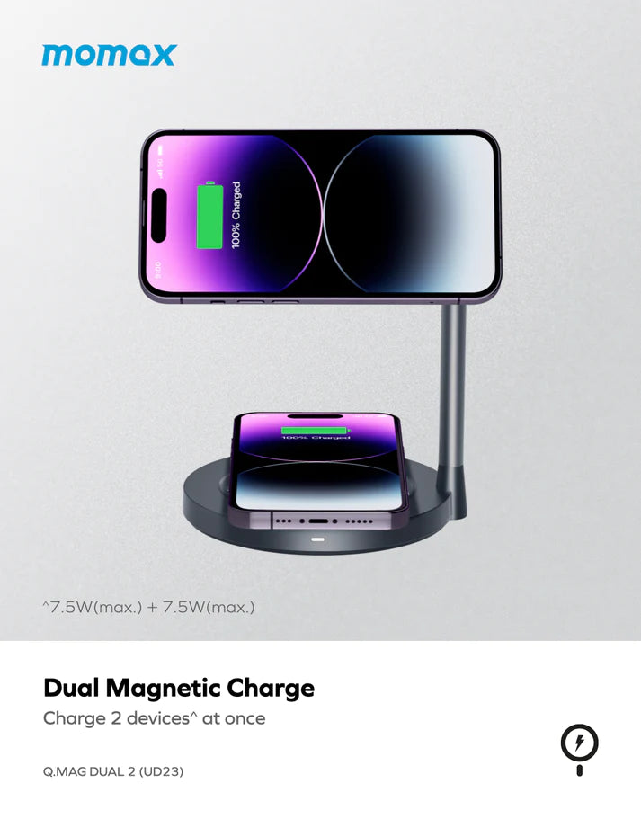 Momax Q.Mag Dual 2 Dual Magnetic Wireless Charger Stand - Transpernt