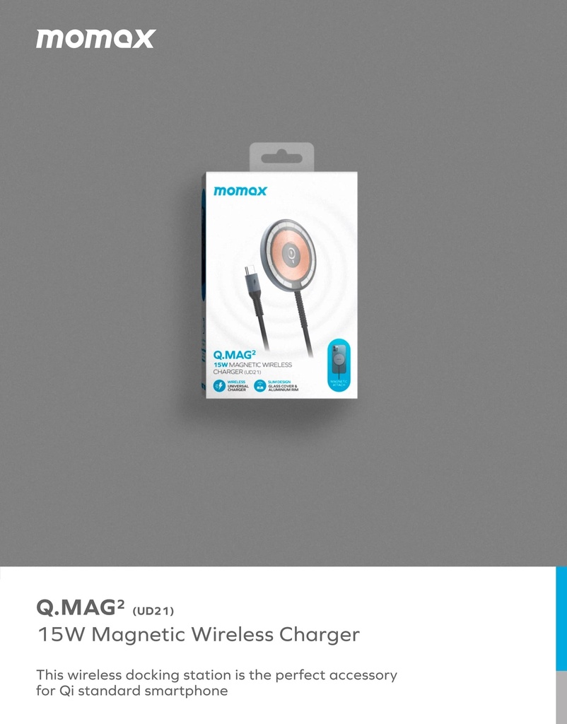 Momax Q.Mag Magnetic Wireless Charger - Grey