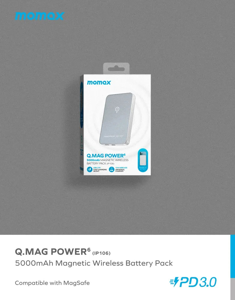 Momax Q.Mag Power 6 Magnetic Wireless Battery Pack 5000mAh - Silver