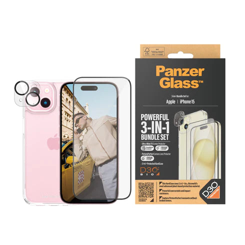 PanzerGlass iPhone 15 3-in-1 Bundles - Clear