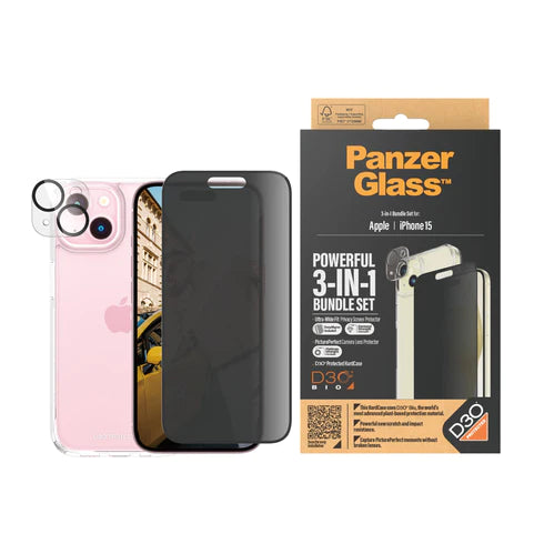 PanzerGlass iPhone 15 3-in-1 Bundles - Privacy