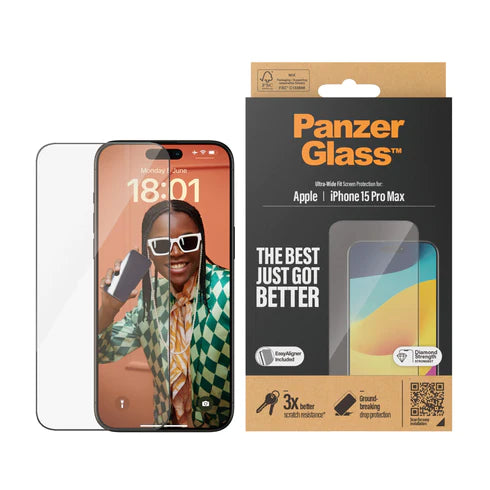 PanzerGlass iPhone 15 Pro - UWF - Ultra Wide Fit - Clear