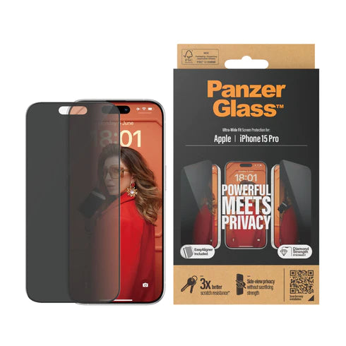 PanzerGlass iPhone 15 Pro - UWF - Ultra Wide Fit - Privacy