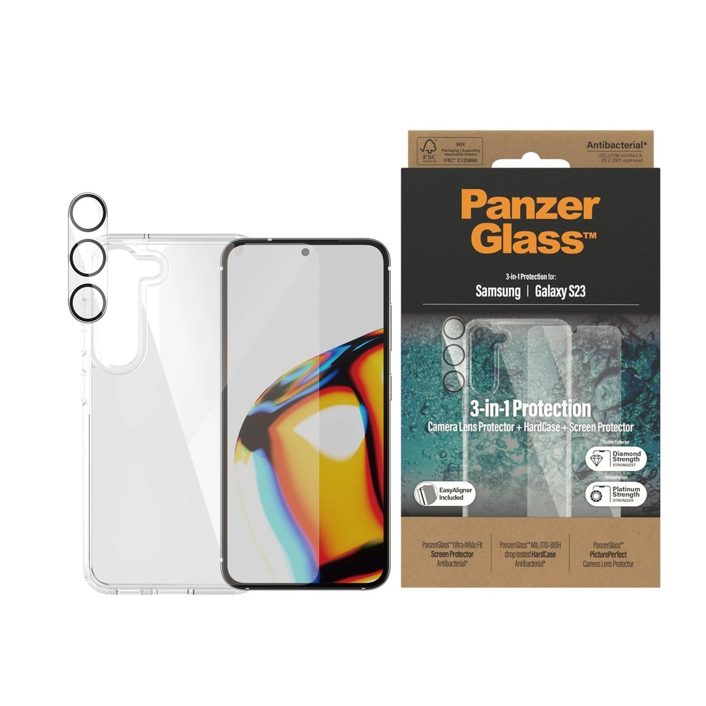 PanzerGlass Samsung Galaxy S23 Bundle Screen Protector / Camera Lens / Hard Case - Clear