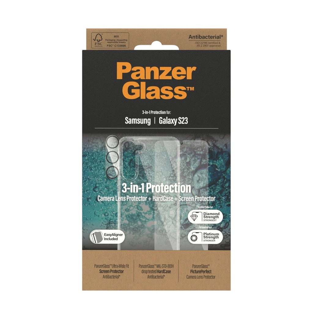 PanzerGlass Samsung Galaxy S23 Bundle Screen Protector / Camera Lens / Hard Case - Clear