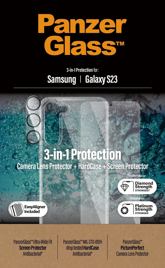 PanzerGlass Samsung Galaxy S23 Bundle Screen Protector / Camera Lens / Hard Case - Clear