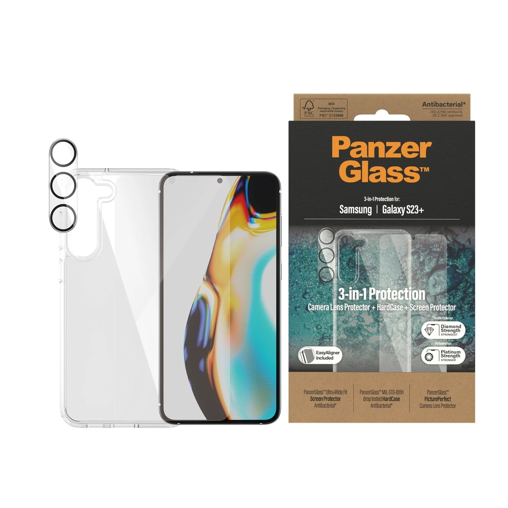 PanzerGlass Samsung Galaxy S23 Plus Bundle Screen Protector / Hard Case / Camera Lens - Clear