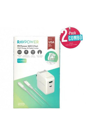 RAVPower / Wall Charger / COMBO [2 - Pack] Wall Charger 36W + C - Lightning Cable 1m - White