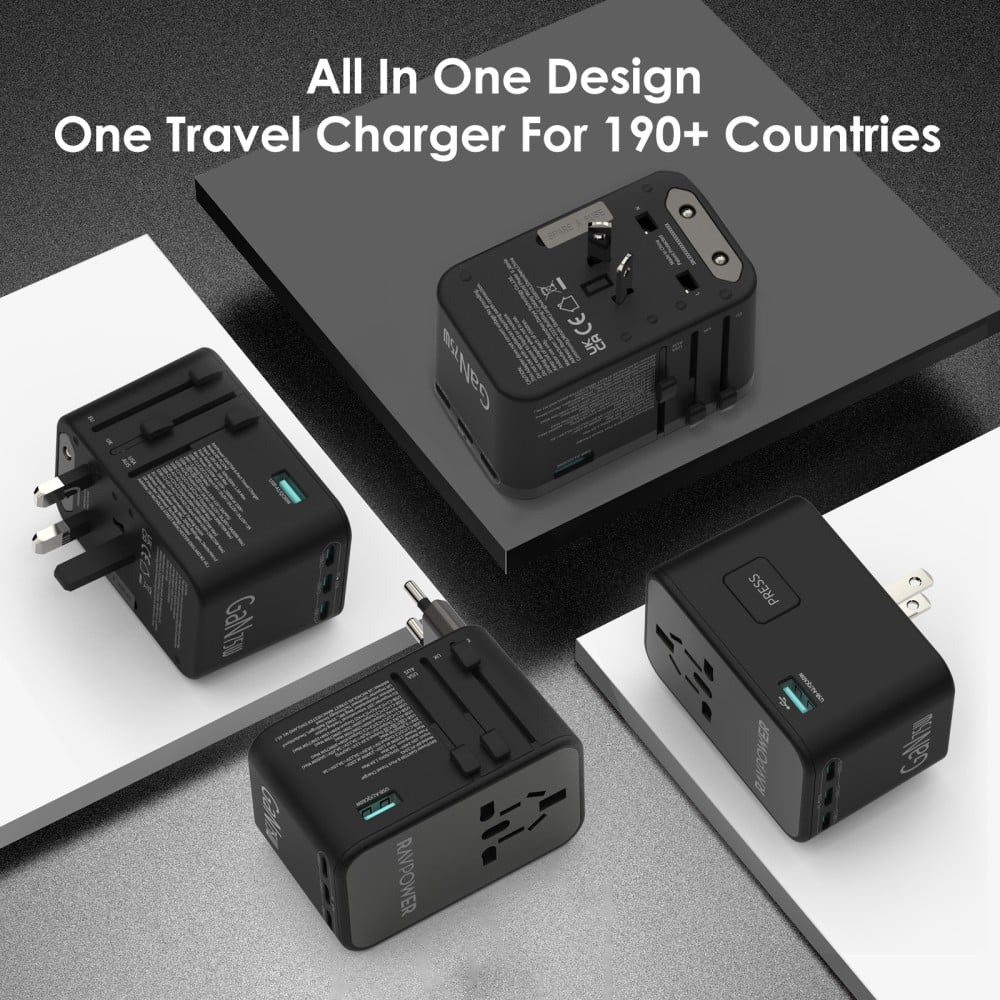 RAVpower PD GaN 75W 4-Port Travel Charger Offline Global - Black