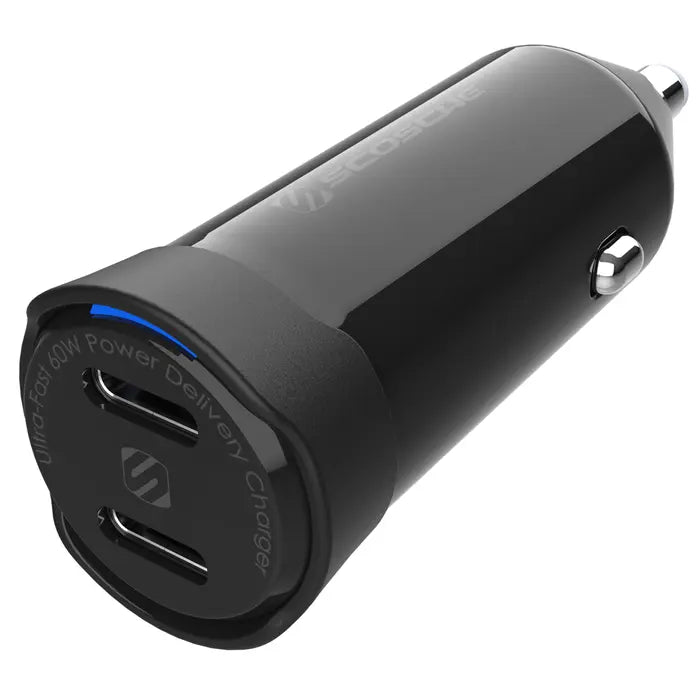 Scosche Powervolt 60W Certified Dual USB-C + USB-C Fast Car Charger Power Delivery 3.0 With Pps For All Smartphones Usb - C Devices - Black