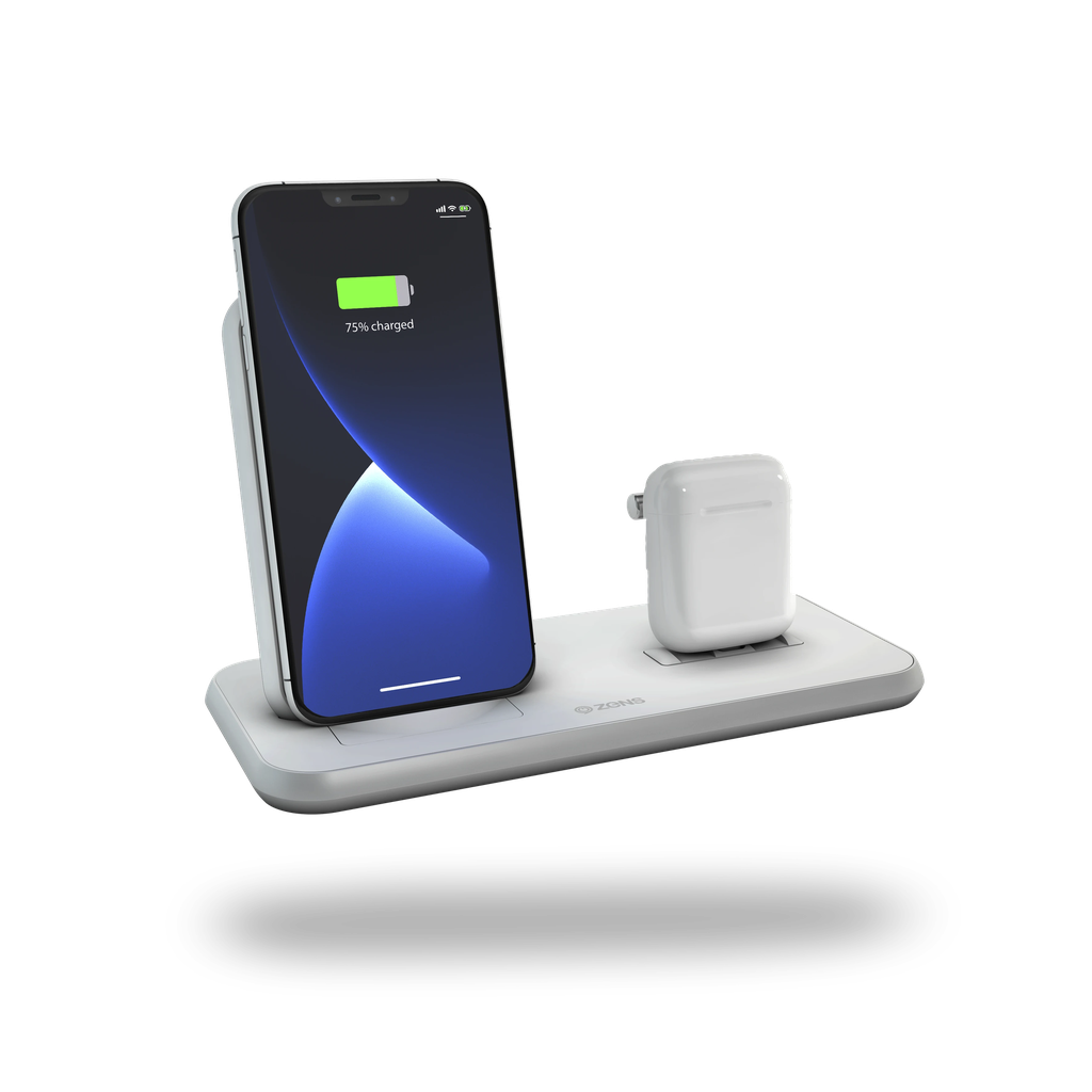 ZENS Stand + Dock Aluminium Wireless Charger - White