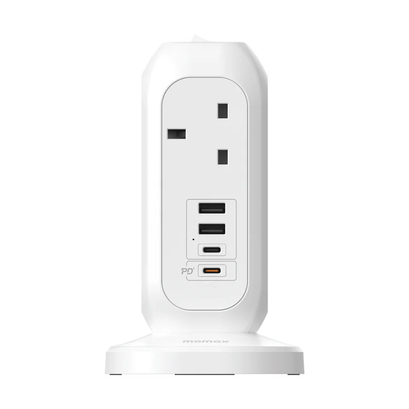 Momax 1 Charger Flow + PD 120W GaN Desktop Charger [6 ports] - UK Plug - White