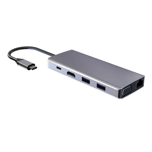 Powerology 11in1 USB-C Hub with VGA / Ethernet / HDMI - Gray