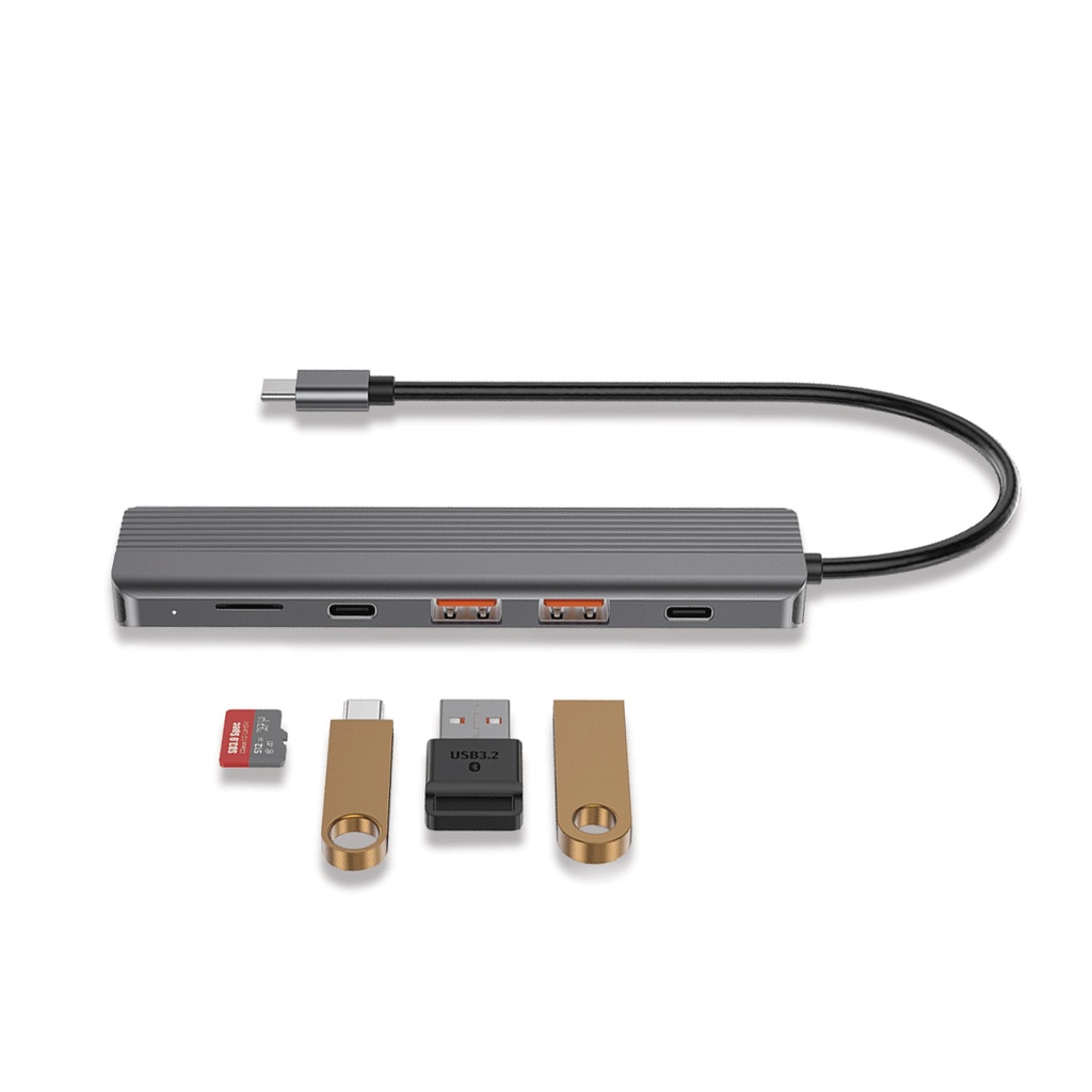 Powerology 6in 1 Slim 4K HDMI USB-C Hub 10Gbps Data Transfer - Gray