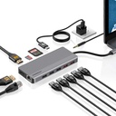 Powerology 13 in 1 Dual Hdmi & DP 4K USB-C Hub Ethernet 10Gbps Data Transfer - Gray