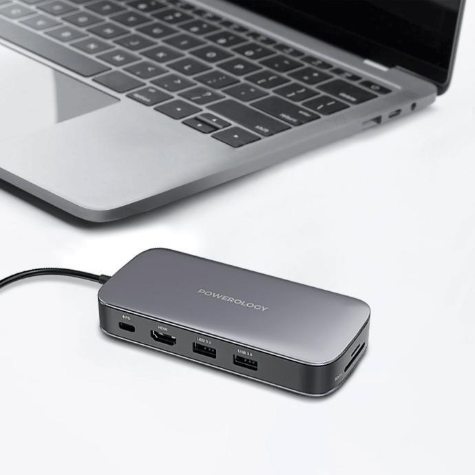 Powerology 512GB USB-C Hub & SSD Drive All-in-one  Connectivity & Storage - Gray