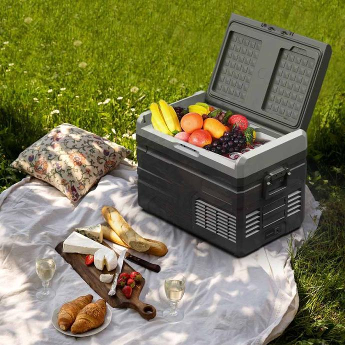 Powerology Smart Dual Compartment Fridge And Freezer Versatile Cooler For Outdoor Adventure - Gray