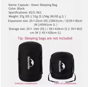 Naturehike Down Sleeping Bag Compression Bag (Medium) - Black