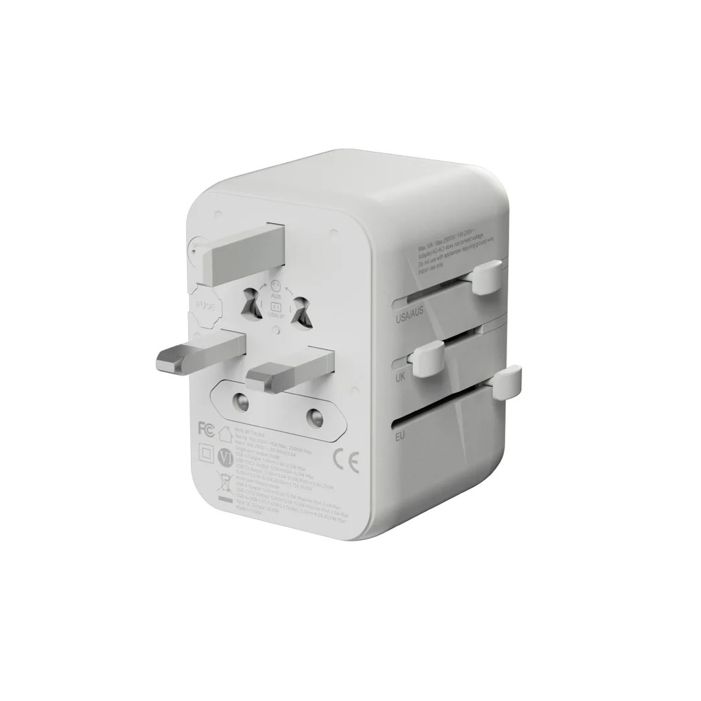 Blupebble Passport 5 World Travel Adapter with GaN III Tech – 35W, 3 USB-C & 2 USB-A -White