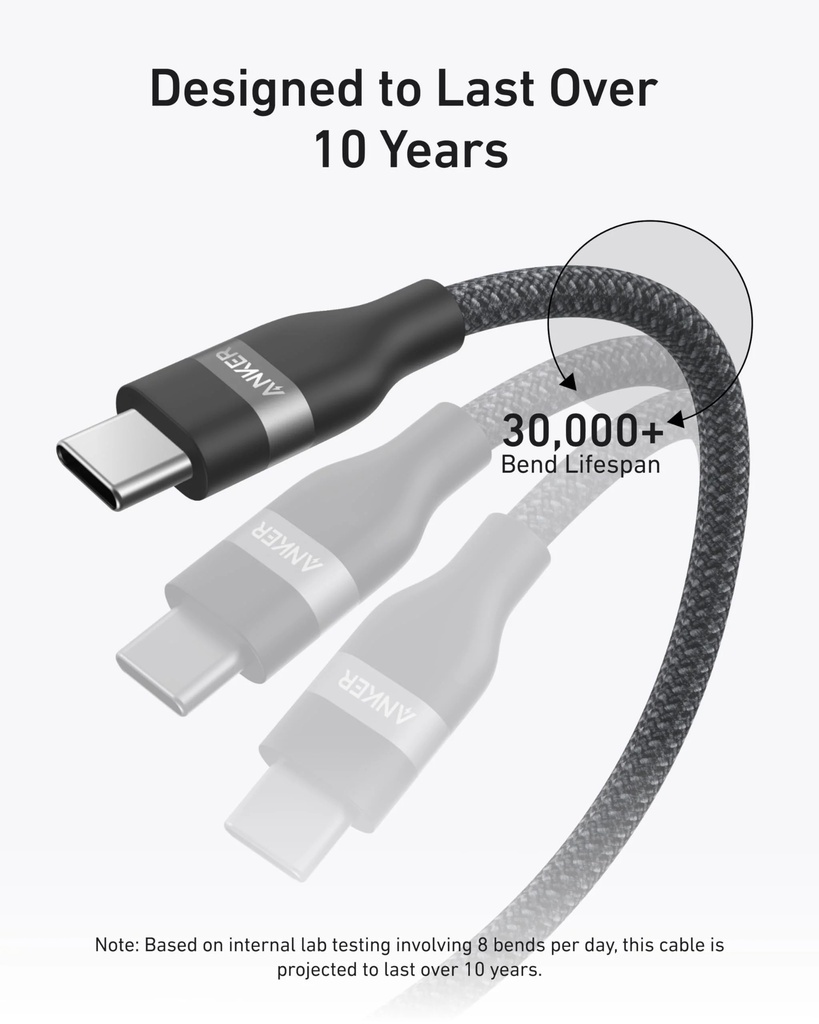 Anker USB-C to USB-C Cable 240W (Upcycled-Braided) (0.9m/3ft) - Black