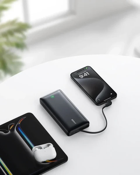 Anker Nano Power Bank (20K, 30W, Built-In USB-C Cable) - Black