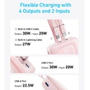 Anker Zolo Power Bank (20K, 30W, Built-In USB-C and Lightning Cable) -Pink